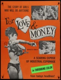 1j346 FOR LOVE & MONEY 1sh 1967 from todays headlines, great sexy images, in throbbing color!