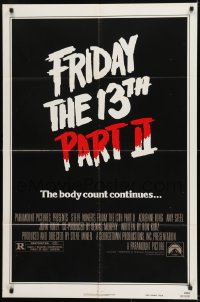 1j359 FRIDAY THE 13th PART II advance 1sh 1981 slasher horror sequel, body count continues!