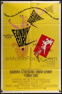 1j364 FUNNY GIRL 1sh 1969 Barbra Streisand, Sharif, Wyler, Bob Peak & Tal Stubis art