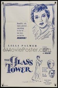 1j386 GLASS TOWER 1sh 1959 Der glaserne turm, art of pretty Lilli Palmer, Hasse, Van Eyck!