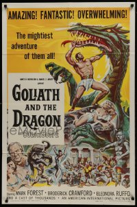 1j391 GOLIATH & THE DRAGON 1sh 1960 cool fantasy art of Mark Forest battling the giant beast!