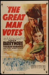 1j402 GREAT MAN VOTES 1sh 1939 alcoholic John Barrymore is adored because he holds the swing vote!