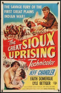 1j403 GREAT SIOUX UPRISING 1sh 1953 Jeff Chandler & Faith Domergue, savage fury of Indian wars!