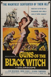 1j411 GUNS OF THE BLACK WITCH 1sh 1961 super sexy art, unconquerable barbarians of the sea!
