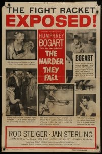 1j421 HARDER THEY FALL style B 1sh 1956 Humphrey Bogart, Rod Steiger, boxing classic, cool artwork!