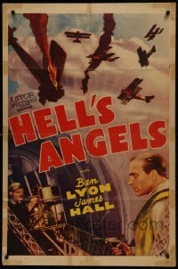 1j429 HELL'S ANGELS 1sh R1947 Howard Hughes World War I classic, different art of aerial combat!