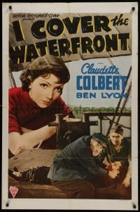 1j452 I COVER THE WATERFRONT 1sh R1941 different image of Claudette Colbert, Ben Lyon, Torrence!