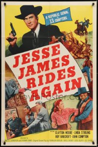 1j483 JESSE JAMES RIDES AGAIN 1sh R1955 cool images of Clayton Moore, Republic serial!