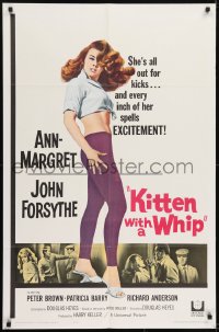 1j507 KITTEN WITH A WHIP 1sh 1964 John Forsythe, great full-length art of sexy Ann-Margret!