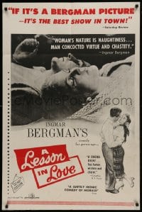 1j522 LESSON IN LOVE 1sh 1960 Ingmar Bergman's comedy for grown-ups, images of romantic couple!