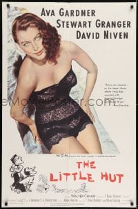 1j529 LITTLE HUT 1sh 1957 giant image of barely-dressed tropical Ava Gardner with sexy eyes!