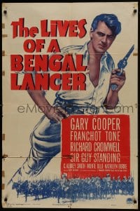 1j531 LIVES OF A BENGAL LANCER style A 1sh R1950 great full-length artwork of Gary Cooper with gun!