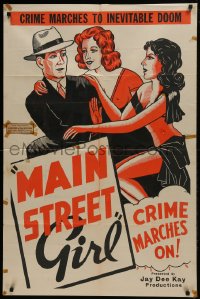 1j561 MAIN STREET GIRL 1sh 1939 art of sleazy women seducing man, Paroled from the Big House!