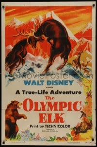 1j633 OLYMPIC ELK style A 1sh 1952 Disney True-Life Adventure, cool nature documentary artwork!