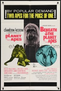 1j664 PLANET OF THE APES/BENEATH THE PLANET OF THE APES 1sh 1971 2 apes for the price of 1!