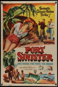 1j671 PORT SINISTER style A 1sh 1953 great art of man shooting at giant crab attacking bound girl!