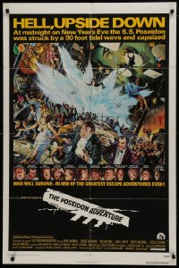1j672 POSEIDON ADVENTURE 1sh 1972 art of Gene Hackman & top cast escaping by Mort Kunstler!