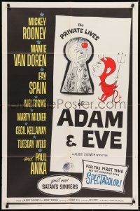 1j680 PRIVATE LIVES OF ADAM & EVE 1sh 1960 wacky art of Mamie Van Doren & devil Mickey Rooney
