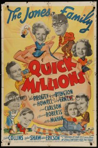 1j686 QUICK MILLIONS 1sh 1939 Buster Keaton, art of Jones Family prospecting and on railroad car!