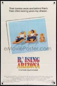 1j693 RAISING ARIZONA 1sh 1987 Coen Brothers, best art of Nicolas Cage, Holly Hunter & baby!