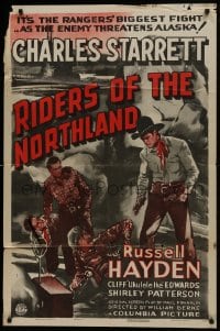 1j707 RIDERS OF THE NORTHLAND 1sh 1942 Charles Starrett is a Texas Rangerin Alaska, cool art!