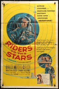 1j708 RIDERS TO THE STARS 1sh 1954 William Lundigan has broken into outer space w/gravity zero!