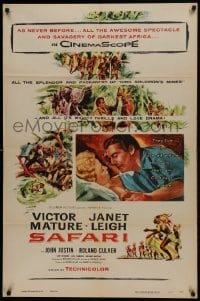 1j741 SAFARI 1sh 1956 cool art of Victor Mature & Janet Leigh in murderous Mau-Mau!