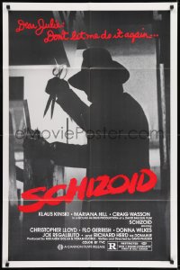 1j755 SCHIZOID 1sh 1980 cool silhouette of crazed madman Klaus Kinski attacking with scissors!