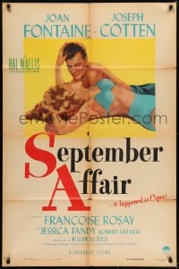 1j761 SEPTEMBER AFFAIR 1sh 1951 William Dieterle, art of sexy Joan Fontaine & Joseph Cotten!