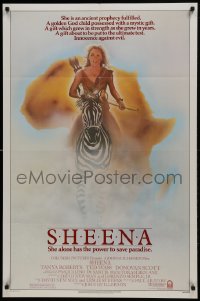 1j777 SHEENA 1sh 1984 sexy Tanya Roberts with bow & arrows riding zebra in Africa!