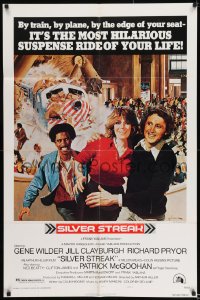 1j785 SILVER STREAK style A 1sh 1976 art of Gene Wilder, Richard Pryor & Jill Clayburgh by Gross!