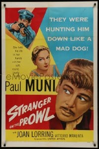 1j843 STRANGER ON THE PROWL 1sh 1953 Paul Muni is being hunted down like a mad dog!