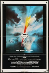 1j859 SUPERMAN 1sh 1978 comic book hero Christopher Reeve, cool Bob Peak art!