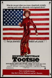 1j907 TOOTSIE style B 1sh 1982 great full-length image of Dustin Hoffman in drag by American flag!