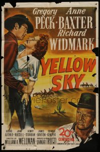 1j994 YELLOW SKY 1sh 1948 romantic art of Gregory Peck & Anne Baxter, Richard Widmark