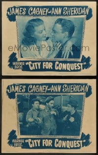1k836 CITY FOR CONQUEST 2 LCs R1940s James Cagney looking at pretty Ann Sheridan & about to fight!
