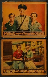 1k947 PENROD & HIS TWIN BROTHER 2 LCs 1938 Mauch Twins Billy & Bobby with cute dog and cop!