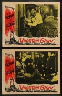 1k989 UNCERTAIN GLORY 2 LCs 1944 Pierlot, police & jailers visit calm condemned man Errol Flynn!