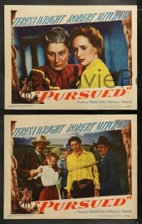 1k765 PURSUED 3 LCs 1947 Robert Mitchum & Teresa Wright, directed by Raoul Walsh!