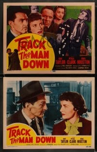 1k347 TRACK THE MAN DOWN 8 LCs 1955 detective Kent Taylor, Petula Clark, murder mystery!