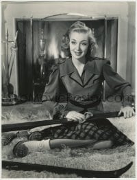 1m520 ANNE SHIRLEY deluxe 10.25x13.5 still 1942 posing by fireplace in plaid skirt & suede jerkin!