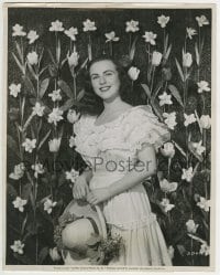 1m543 DEANNA DURBIN 11.25x14 still 1946 dressed in Easter finery over tulip & daffodil background!