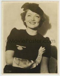 1m611 MYRNA LOY deluxe 10x13 still 1930s smiling close up wearing veiled hat, gloves & brooch!