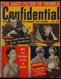 1m381 CONFIDENTIAL magazine Oct 1958 Jack Paar, Ava Gardner, Jerry Lee Lewis' 14 year-old bride!