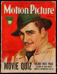 1m437 MOTION PICTURE magazine November 1938 cover art of Errol Flynn in fedora & trench coat!