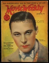 1m451 MOVIE WEEKLY magazine March 1925 great cover art of Rudolph Valentino by Leo Sielke Jr.!