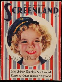 1m481 SCREENLAND magazine April 1936 great art of Shirley Temple in sailor cap by Marland Stone!