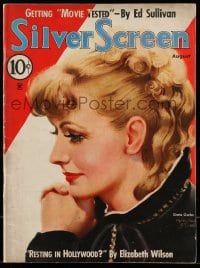 1m485 SILVER SCREEN magazine August 1935 great cover art of Greta Garbo by Marland Stone!
