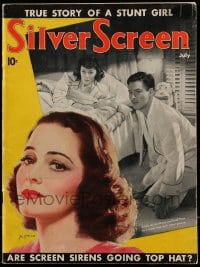 1m486 SILVER SCREEN magazine July 1938 art of Olivia De Havilland by Marland Stone + photo w/Flynn