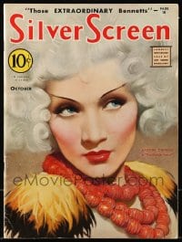 1m487 SILVER SCREEN magazine October 1932 cover art of Marlene Dietrich in Blonde Venus by Clarke!